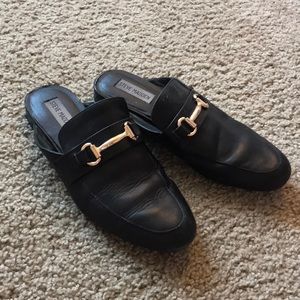 Black leather mules